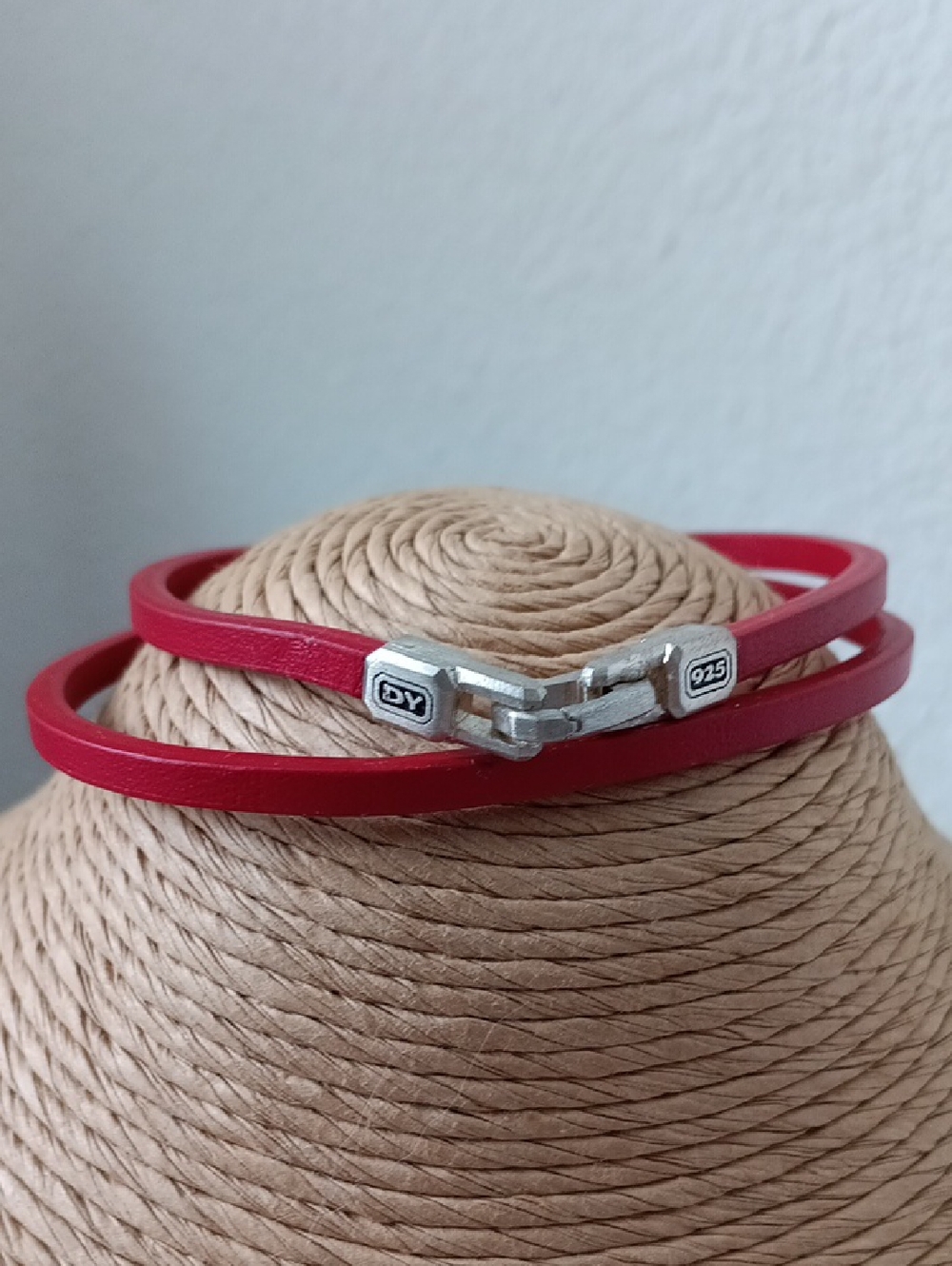 David Yurman Men's Steamline Sterling Silver Red Leather Wrap Bracelet